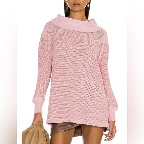 Free People She’s a Keeper Vented-Hem‎ Slouchy Tunic Sweater Pink NWT Size XS - Picture 10 of 11